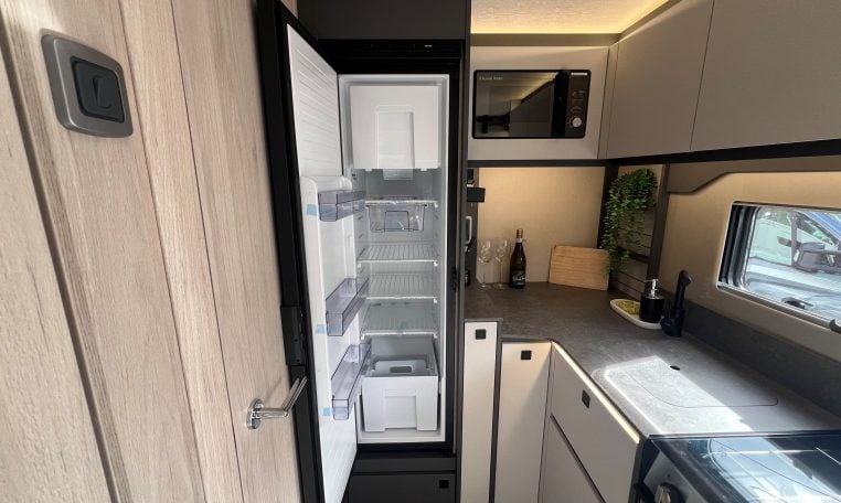 2026 Auto-Trail F-Line F62 motorhome interior showing the built-in fridge.
