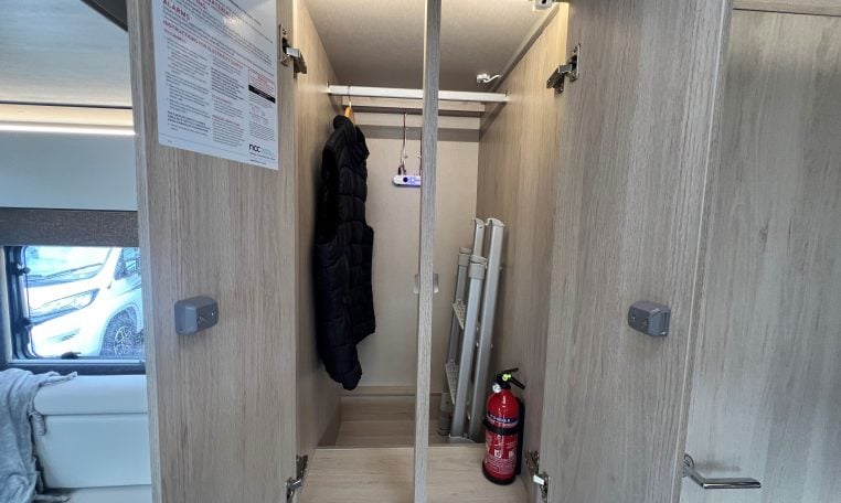2026 Auto-Trail F-Line F62 motorhome interior showing the hanging space in the wardrobe.