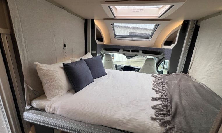 2026 Auto-Trail F-Line F62 motorhome interior showing the skylight above the drop-down down.