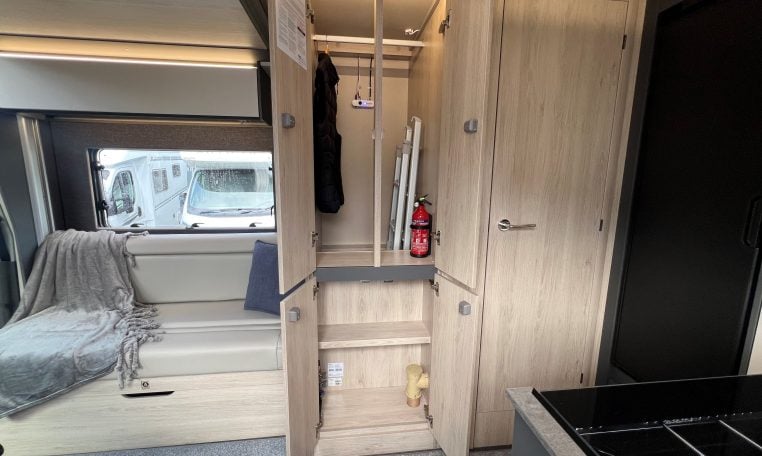 2026 Auto-Trail F-Line F62 motorhome interior showing the hanging space in the wardrobe.