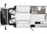Interior floor layout of the 2026 Auto-Trail F-Line F62 showing kitchen, washroom, and front lounge arrangement.