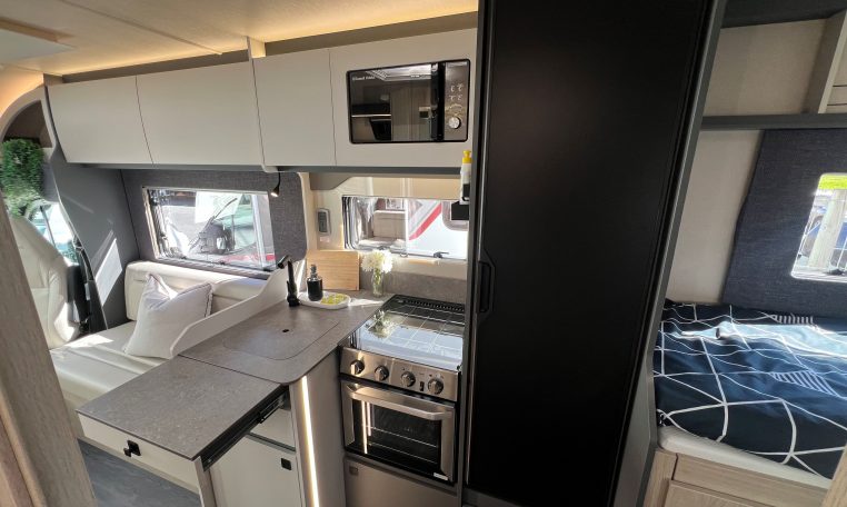 2026 Auto-Trail F-Line F70 motorhome interior view showcasing the kitchen bench extension.