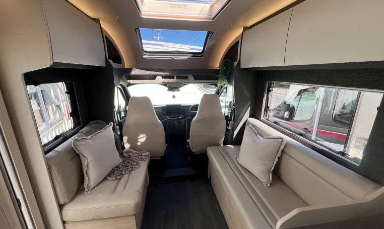 2026 Auto-Trail F-Line F70 interior view showcasing the spacious front lounge.