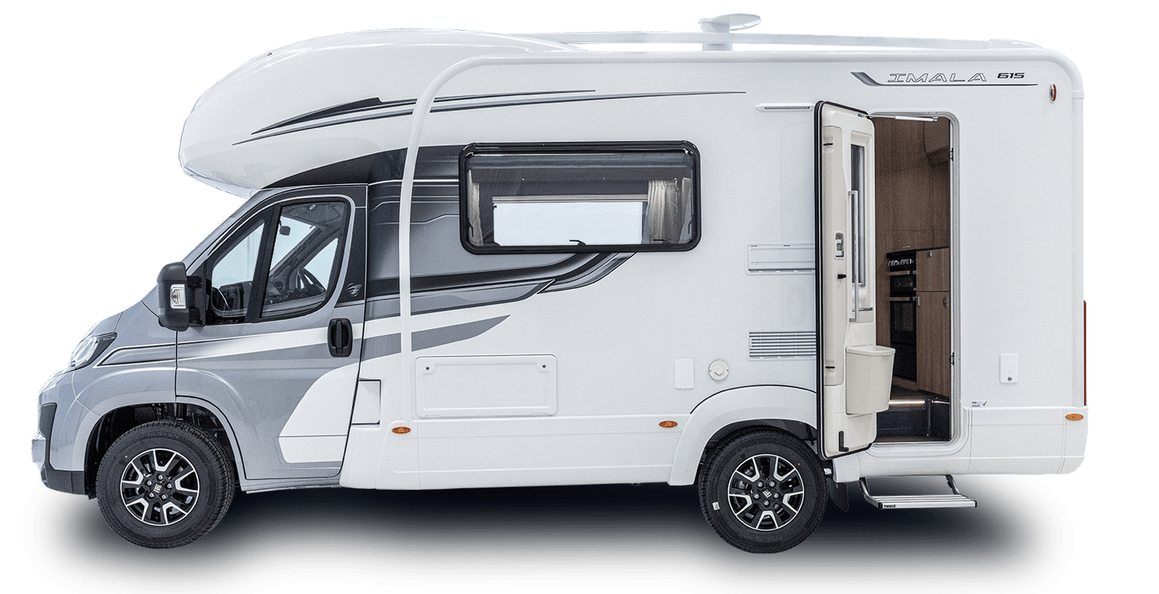 2026 Auto-Trail Imala 615 side view with habitation door providing entry.