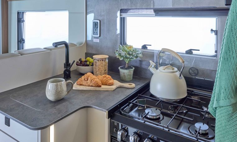 2026 Auto Trail Imala 730 interior kitchen with 3 gas hobs and 1 electric