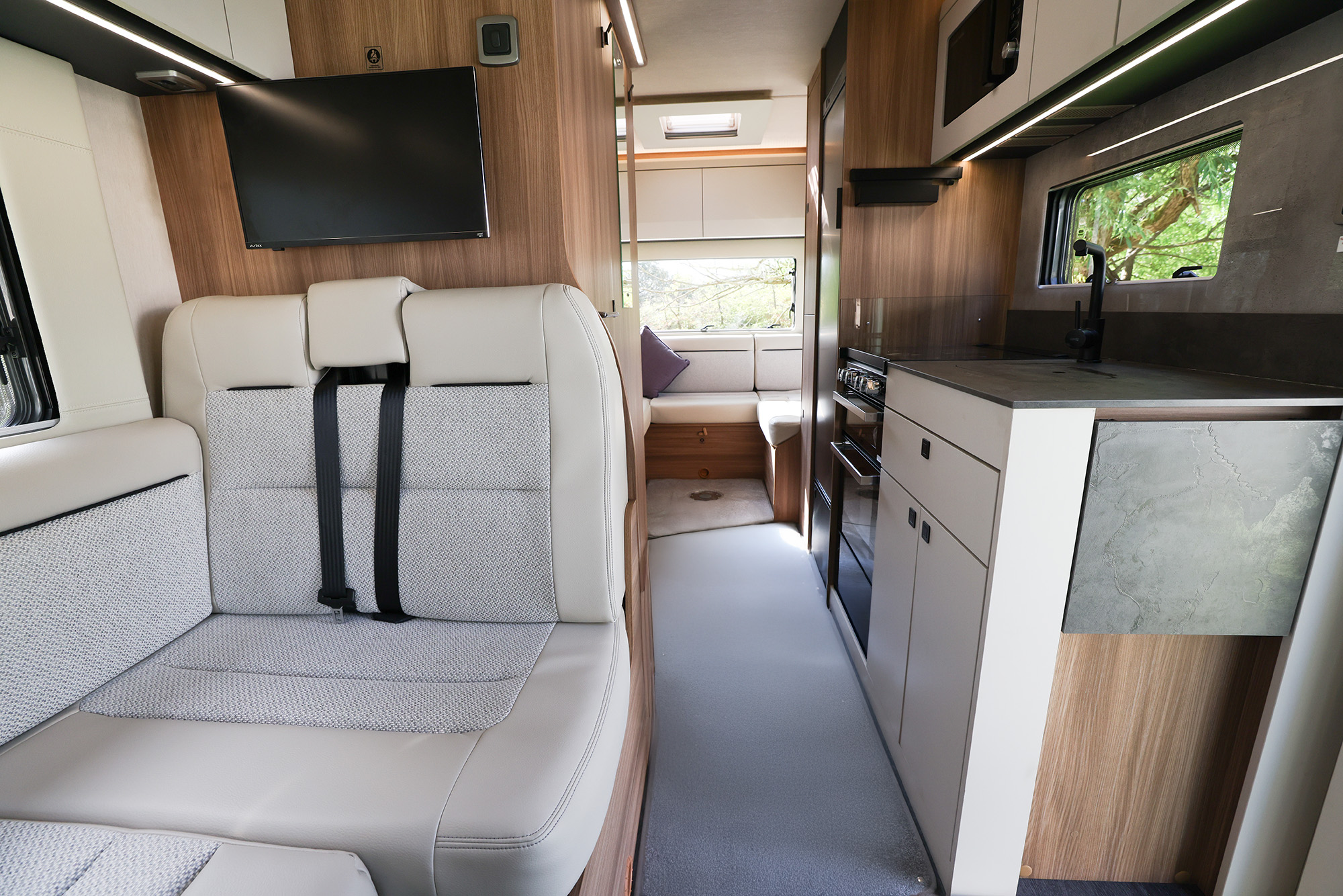 2026 Auto-Trail Imala 736 motorhome passenger seatbelts fitted to seating area for safe and secure travel