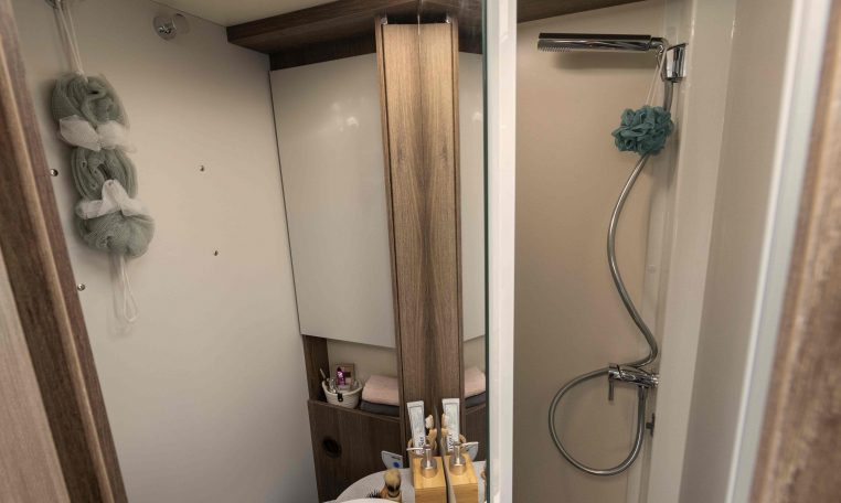 2026 Roller Team T-Line 700 interior view showing the bathroom division.