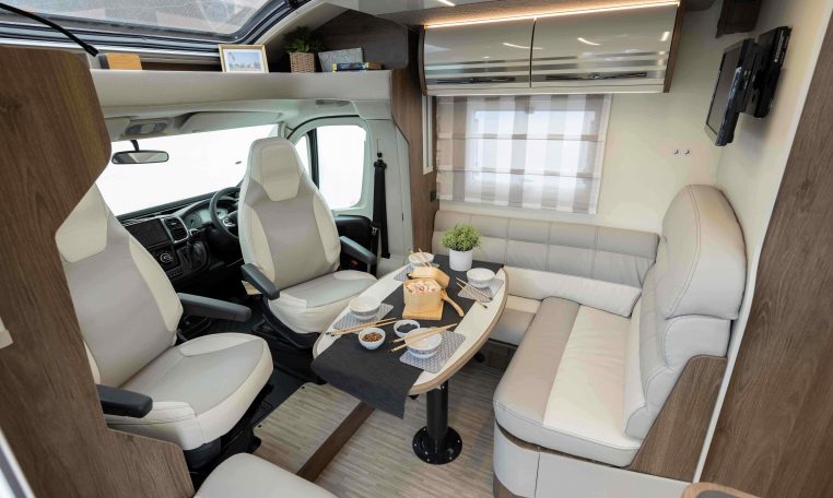 2026 Roller Team T-Line 700 interior view showing the cab swivel seats.