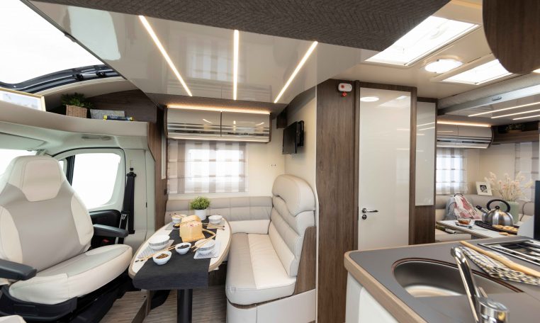 2026 Roller Team T-Line 700 interior view showing the front dining.
