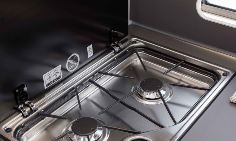 2026 Roller Team T-Line 700 interior view showing the gas hob.