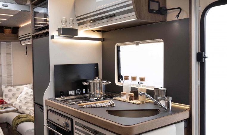 2026 Roller Team T-Line 700 interior view showing the kitchen.