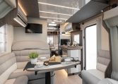 2026 Roller Team T-Line 700 interior view showing the rear lounge TV.