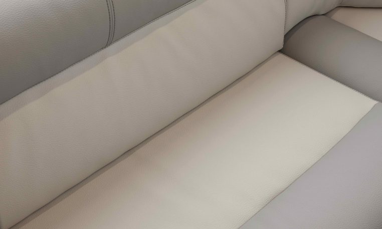 2026 Roller Team T-Line 700 interior view showing the rear lounge upholstery stitching.