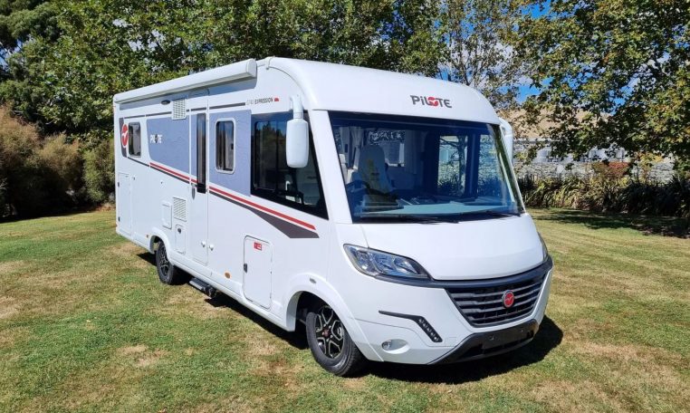Fiat Ducato Pilote G740FC motorhome exterior view of the driver's side.