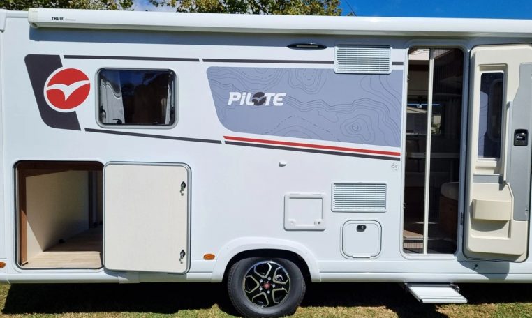 Fiat Ducato Pilote G740FC motorhome exterior view of the habitation door.