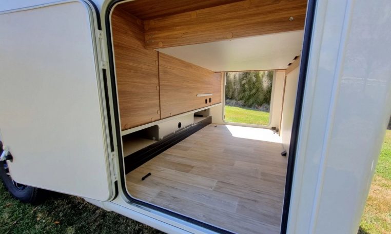 Fiat Ducato Pilote G740FC motorhome exterior view of the rear garage.