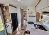 Fiat Ducato Pilote G740FC motorhome interior view of the kitchen showcasing the fridge.
