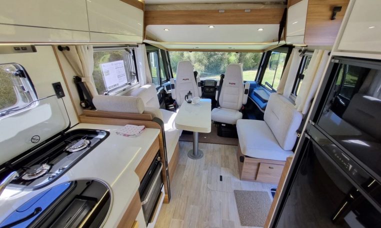 Fiat Ducato Pilote G740FC motorhome interior view showcasing the overhead storage.