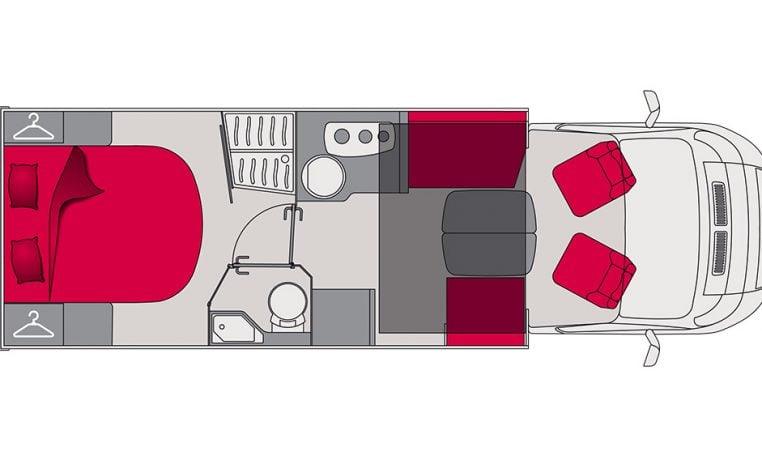 Fiat Ducato Pilote P746FC motorhome interior floorplan.