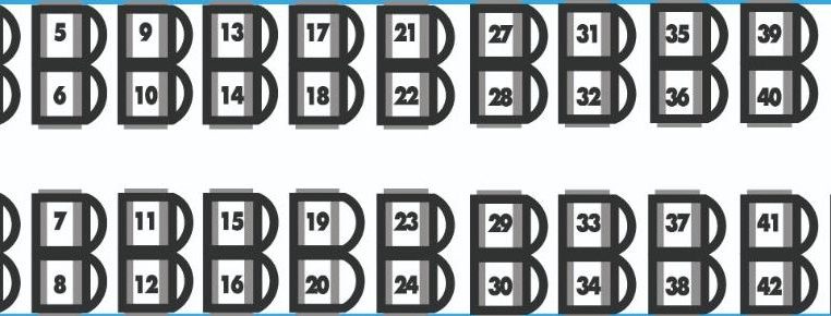 Interior floorplan layout of a bus showing the driver and passengers seats.
