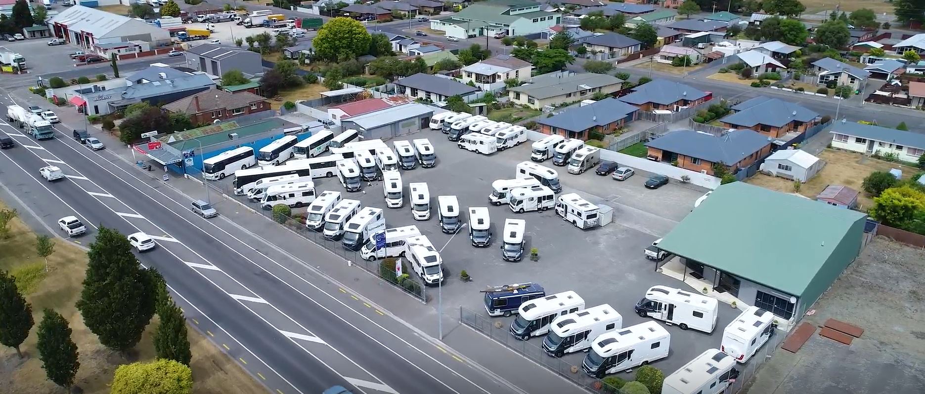Aerial view of Nationwide RV Ashburton workshop and yard