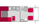 Pilote P696U interior floorplan showing the motorhome layout.