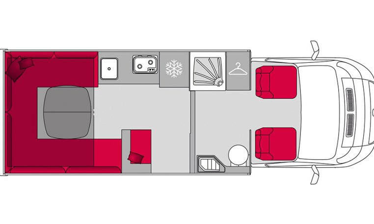 Pilote P696U interior floorplan showing the motorhome layout.