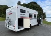 Large boot in a Roller Team Zefiro 665 motorhome for storing equipment and luggage.